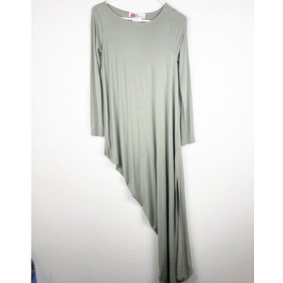 Free People Beach Long Sleeve Draped Side Open Leg Olive Green MIDI Dress Small  - Picture 2 of 9